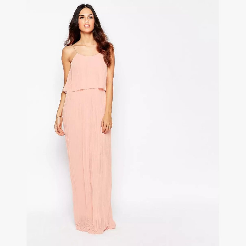 ASOS Club L Pleated Overlay Maxi Dress - Nude pink / US 0 New with Tags